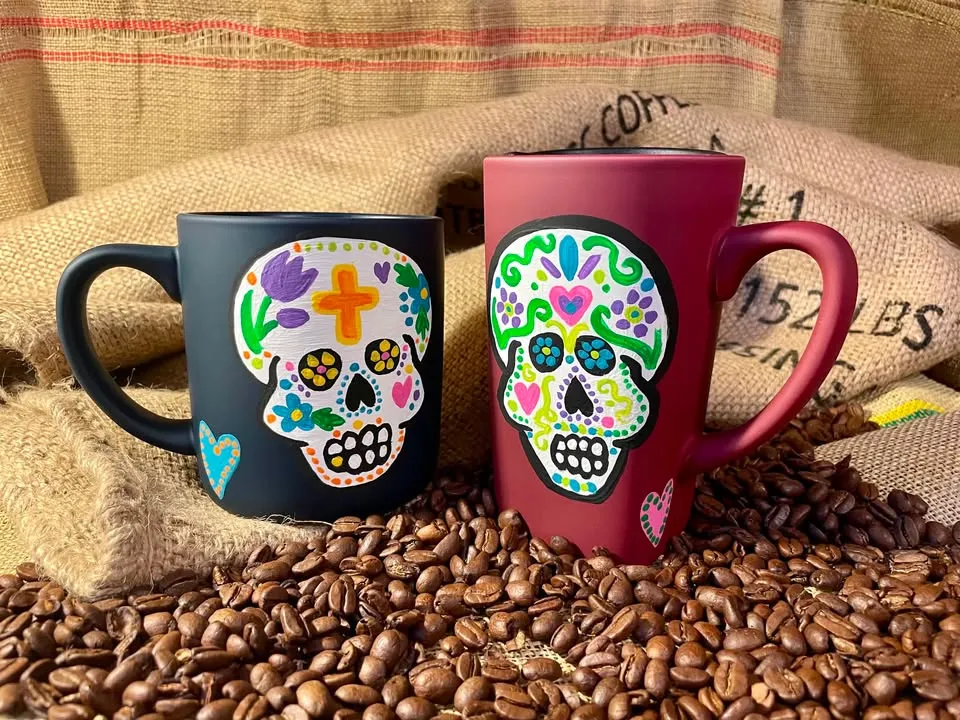 💀☕ Sugar Skull Mugs with Art by Jacquelyn Bader 🎨