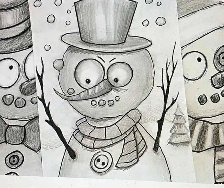 ✏️ Charcoal Drawing Class: Snowmen